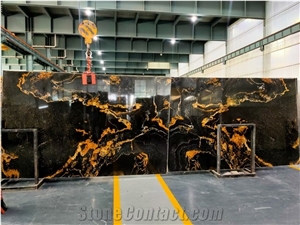 Bookmatch Black Fusion Golden Fire Granite Slab