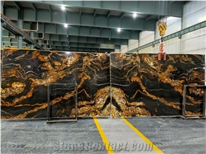 Bookmatch Brazil Amber Black Granite Slabs