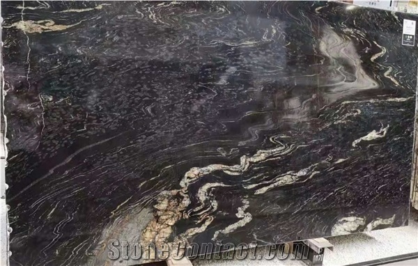 Brazil Snow Matrix Black Granite Slab