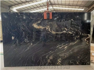 Brazil Snow Matrix Black Granite Slab