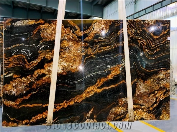 Luxury Polished Brazil Fusion Black Granite Slab