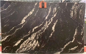 Polished Brazil Nebula Black Granite Slab