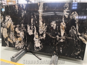 Polished Brazil Nebula Black Granite Slab