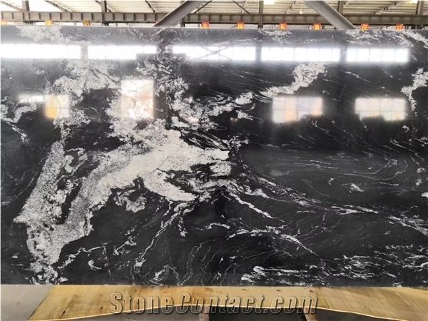 Polished Tropical Storm Black Granite Slab