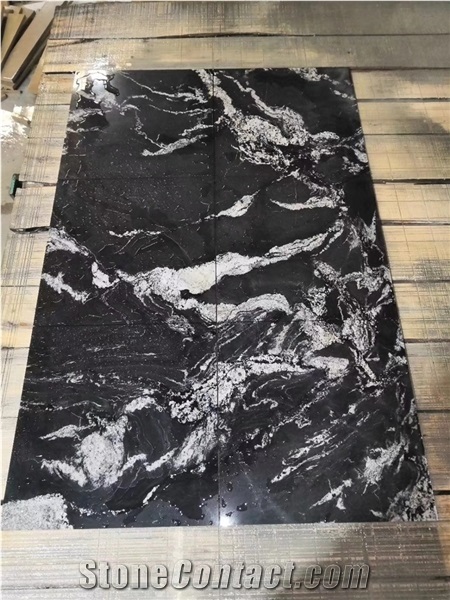 Polished Tropical Storm Black Granite Slab