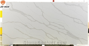 Artificial Stone Kitchen Slabs White Quartz with Black Veins