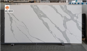 Artificial Stone Kitchen Slabs White Quartz with Black Veins
