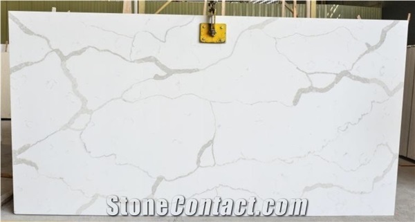 Calacatta White Color Engineered Quartz Slabs for Benchtop