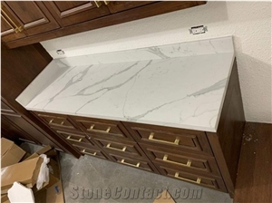 Calacatta White Quartz Stone Kitchen Countertop