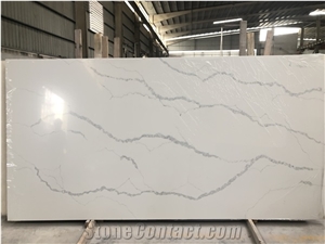 Luxury Artificial White Calacatta Marble Quartz Slabs