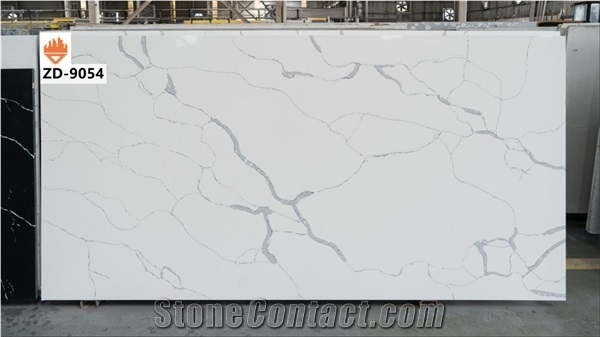 New Calacatta White Quartz Slabs Polished for Countertops