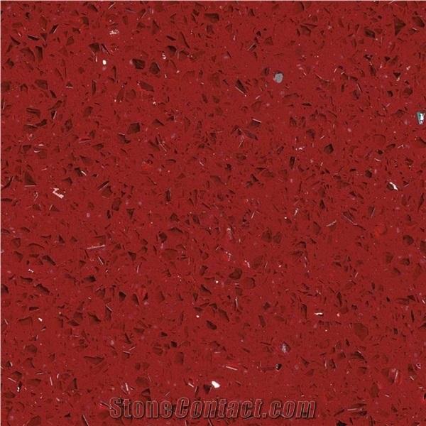 Sparkling Red Color Quartz Stone for Kitchen Counter Tops