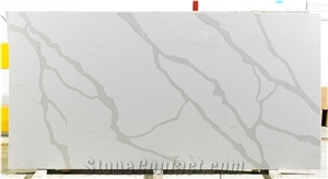 White Color Natural Marble Look Quartz Slab for Tabletop