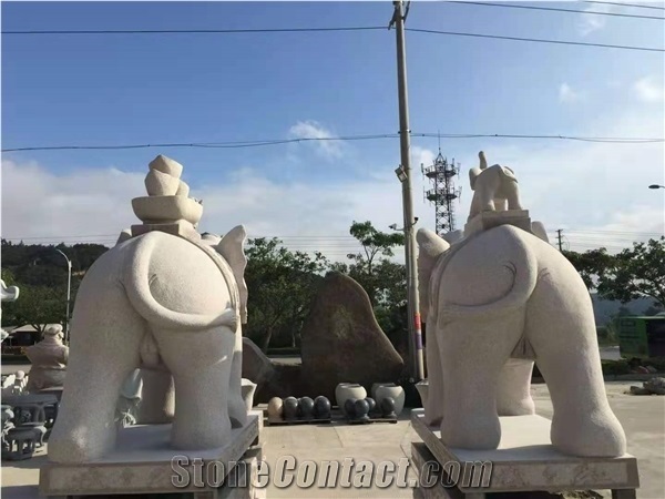 White Granite Big Elephant Stone Garden Sculpture