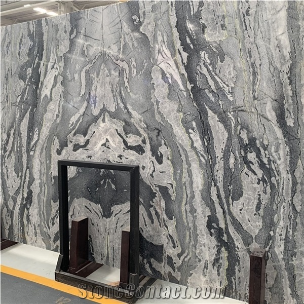 Customized Grey Marble Slab Bookmatched for Background Wall