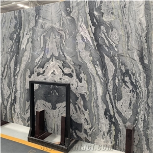 Customized Grey Marble Slab Bookmatched for Background Wall