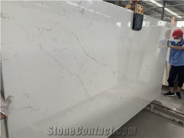 Engieer Solid Surface Slab Quartz White Calacatta Stone