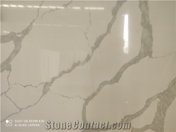 White Calacatta Quartz Slab Engineer Stone