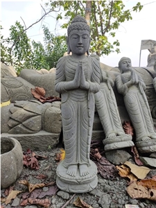 Standing Budha Sculpture with Carved Lava Stone