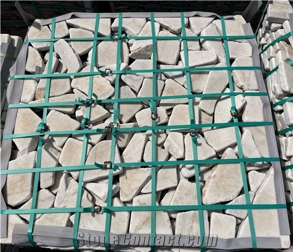 Usak White Marble Tumbled Paladina Flagstone Paver, Walkway Tiles