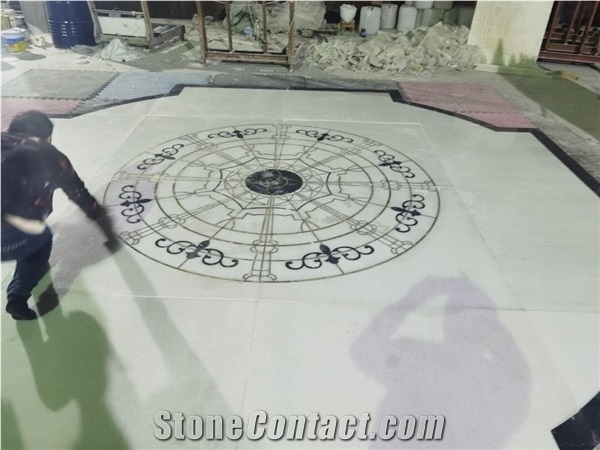 Brass Inlay Marble Waterjet Medallion