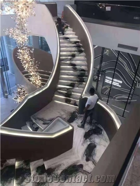 Unique Exterior Stair Design in Panda White Marble