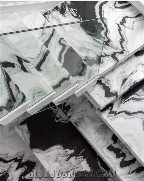 Unique Exterior Stair Design in Panda White Marble