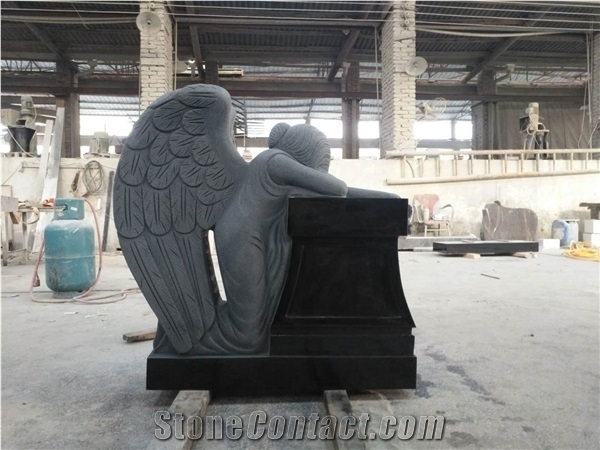 Absolute Black Angel Headstone Carved Angel Black Tombstone