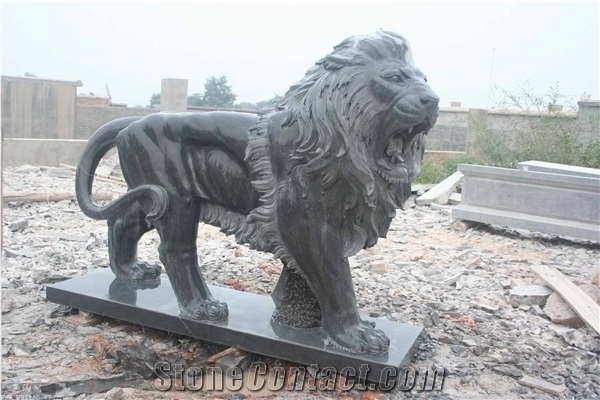 Absolute Black Lion Guardian Statue Marble Shishi Statue