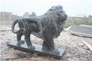 Absolute Black Lion Guardian Statue Marble Shishi Statue