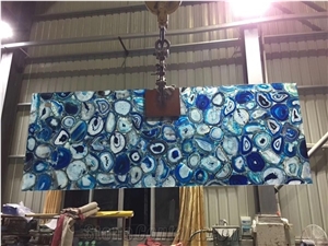 Backlit Semiprecious Stone Blue Agate Panel Slab for Project