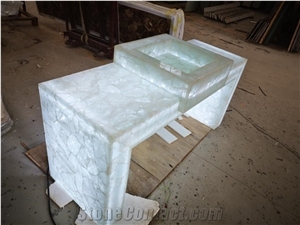 Backlit White Crystal Vanity Backlit White Quartz Bath Top