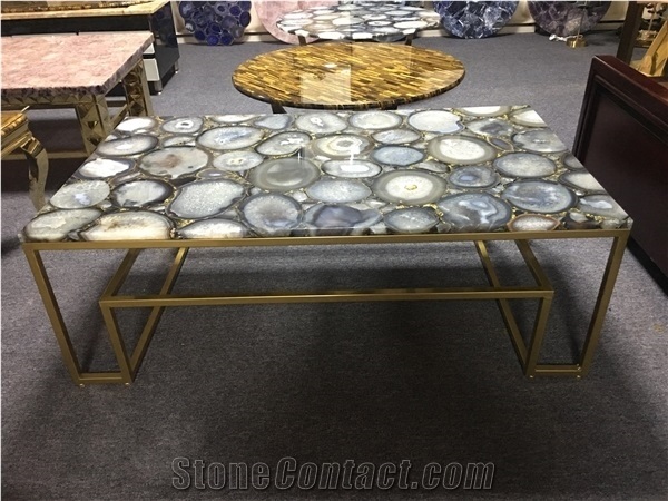 Brown Agate Restaurant Table Top Amethyst Cafe Table Tops