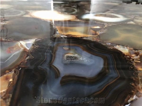 Prefab Brown Agate Countertops Kichen Backlit Agate Worktops