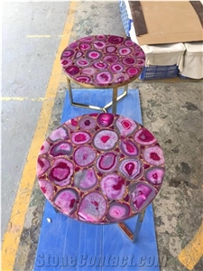 Round Pink Agate Table Top Semiprecious Agate Cafe Table Top