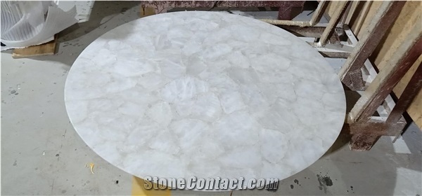 Round White Resin Tabletops White Agate Restaurant Table Top