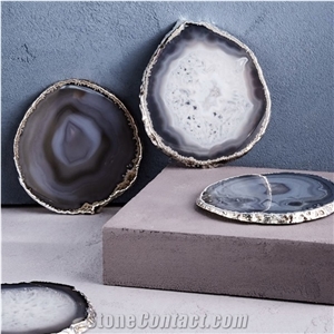 Semiprecious Stone Drink Coasters Blue Agate Jewelry Dish