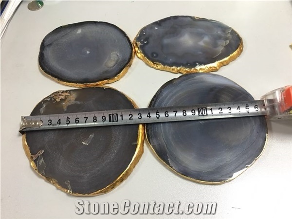 Semiprecious Stone Drink Coasters Blue Agate Jewelry Dish