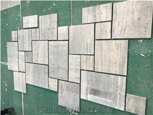 Titanium Silver Travertine Tile French Pattern Machine Cut