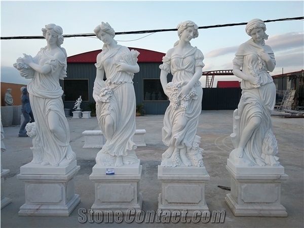 White Marble Human Scupltures Four Seasons Nymphs Statues