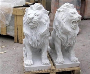 White Marble Lion Sculpture Animal Lion Guardian Statue