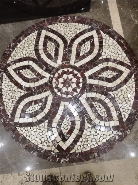 Marble and Travertine Mix Mosaic Floor Medallion