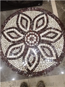 Marble and Travertine Mix Mosaic Floor Medallion