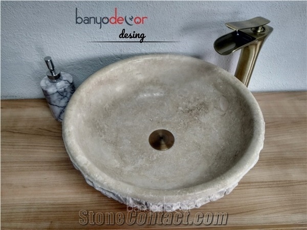 Travertine Split Bowl Marble Sink