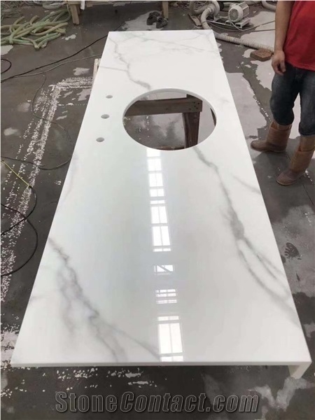 Bench Countertop,Calacatta White Sintered Stone Vanity Top Hotel Project