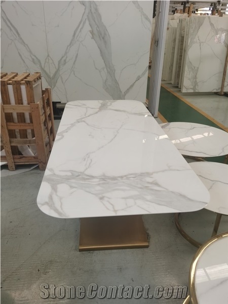 Solid Surface Artificial Calacatta White Sintered Stone Dinner Table
