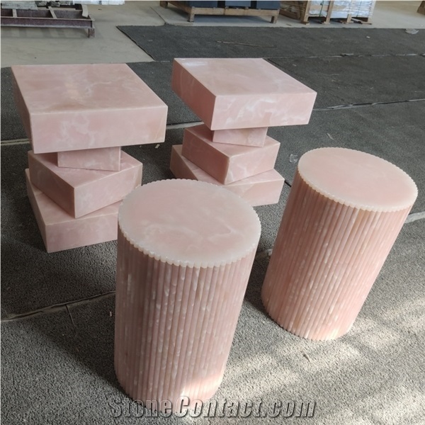 Pink Onyx Lamp Plinth/Pillars/Colums/Candle Holder
