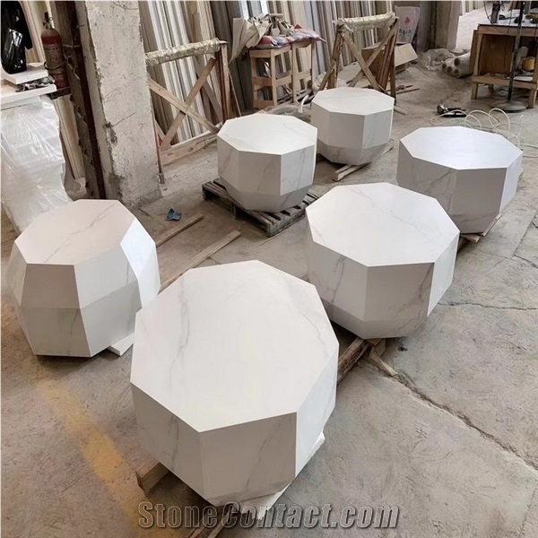 White Black Sintered Stone Table for Interior Decoration
