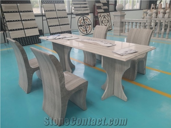 White Wood Marble Table Set