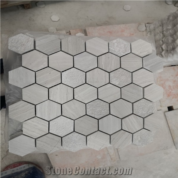 Wooden White Serpeggiante Marble Mosaic Tile Slab Countertop